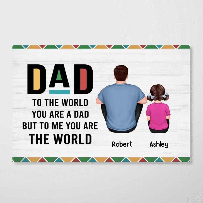 Dope Black Dad Colorful Pattern Man & Kids Sitting Back View Personalized Horizontal Poster