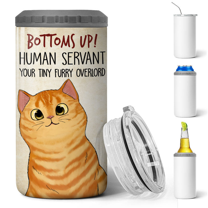 Cheers Human Servant Funny Gift For Cat Lovers Personalized 4 In 1 Can Cooler