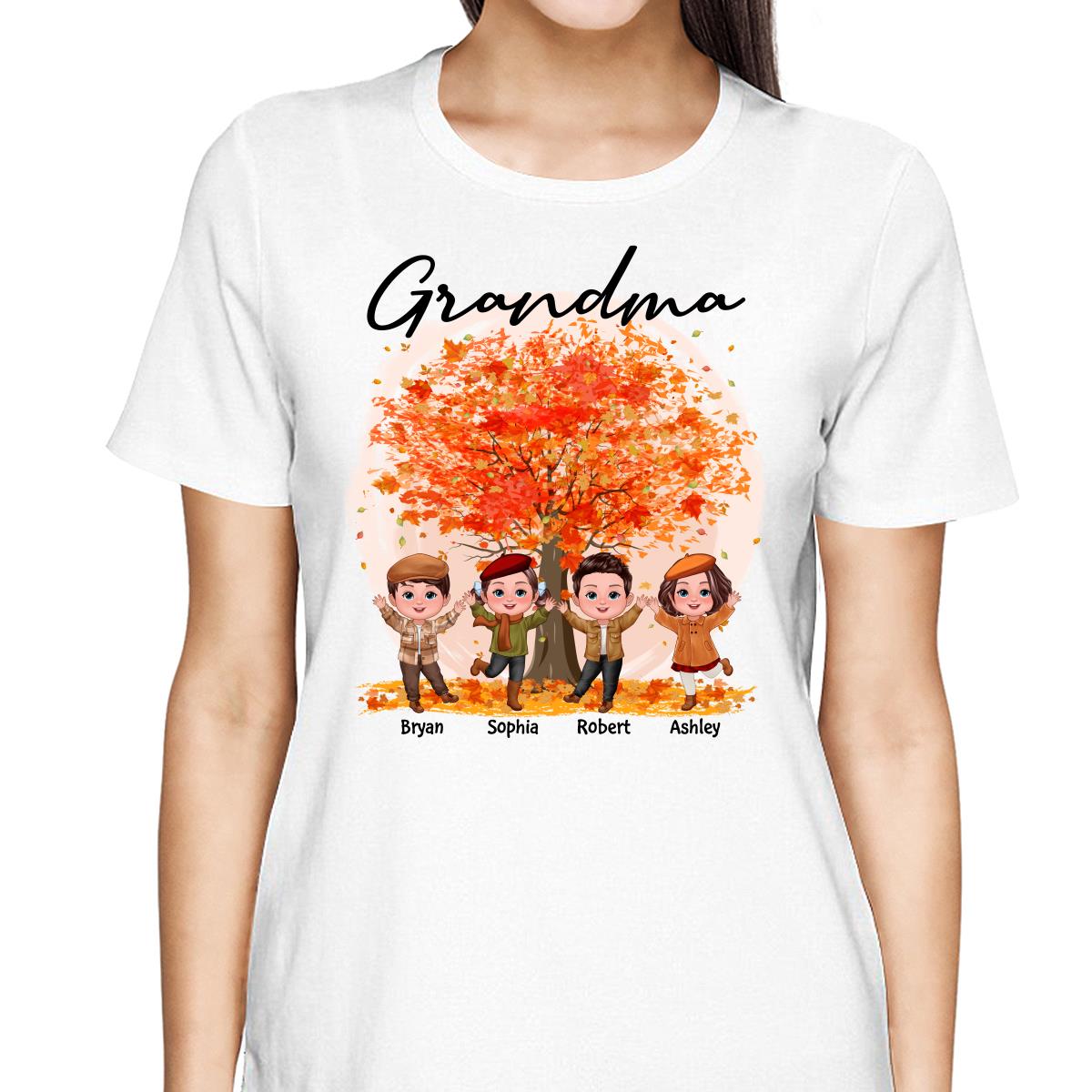 Fall Season Grandma Mom Doll Kids Playing Under Tree Personalized Shirt