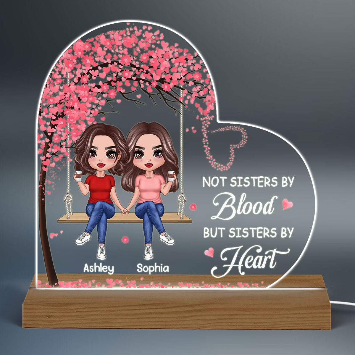 Besties Sisters On Swing Personalized Acrylic Custom Shape LED Night Light