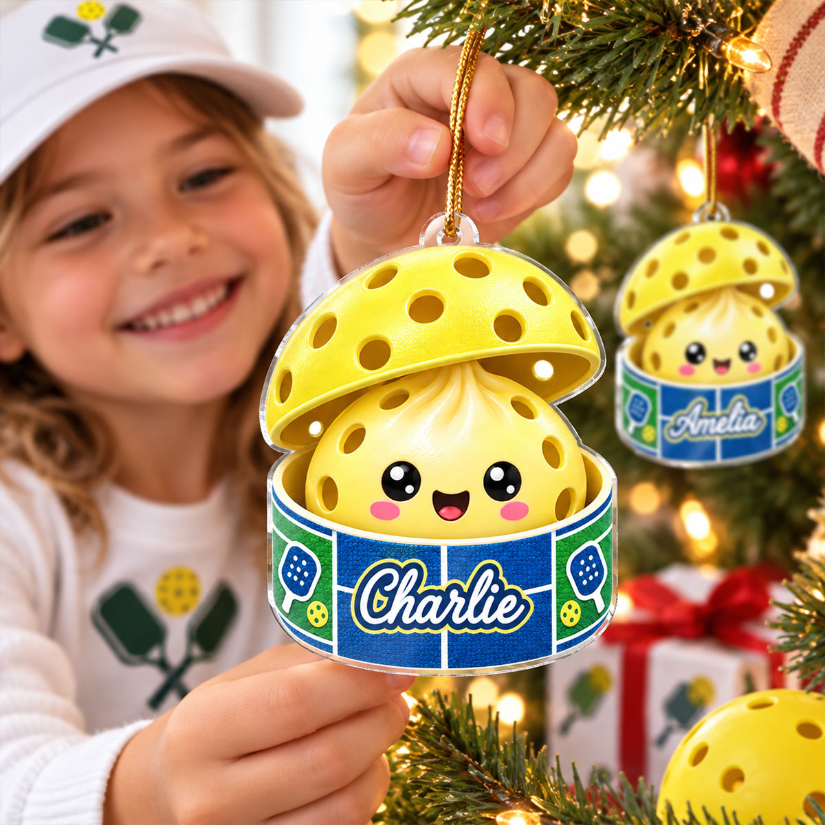 Custom Pickleball Dumpling Squishy Style - Personalized Acrylic Ornament - Christmas Gift for Son, Daughter, Grandkids