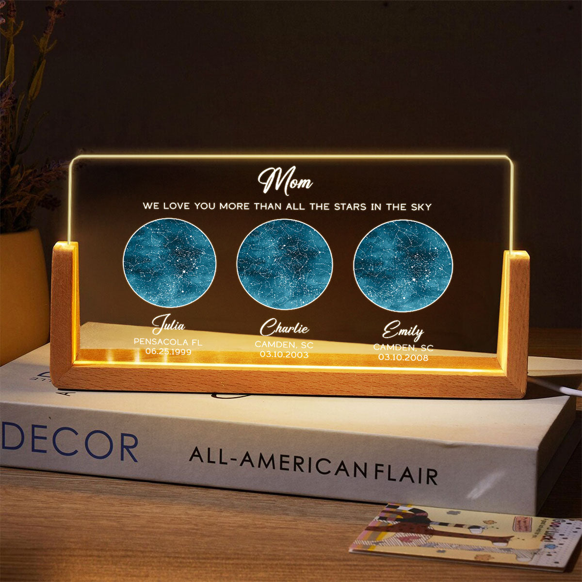 Starry Night The Day You Became Our Mom Grandma Custom Birthday Star Map Personalized U-Base Acrylic LED Night Light, Gift