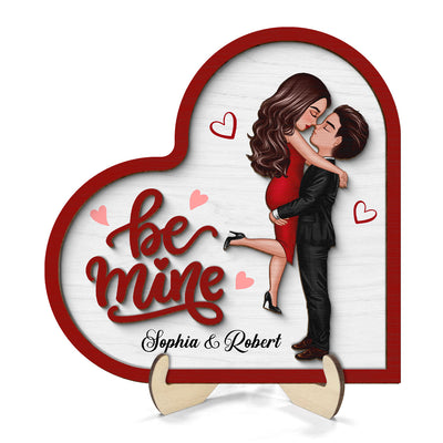 Be Mine Couple Hugging Kissing Valentine‘s Day Gift For Her Personalized 2-Layer Wooden Plaque