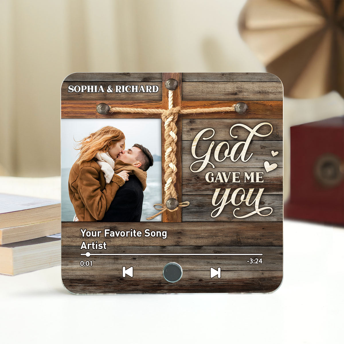 God Gave Me You Couple Photo Inserted Favorite Song Personalized Music Fridge Magnet, Valentine's Gift For Her, Gift For Him