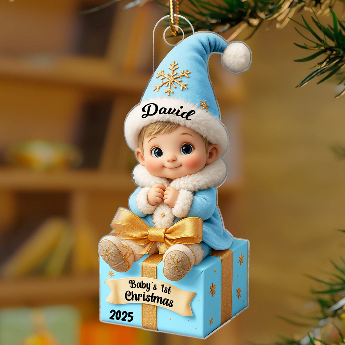 Baby Newborn Gift Box Personalized 3D Effect Acrylic Ornament, Lovely Keepsake to Celebrate Little Miracle