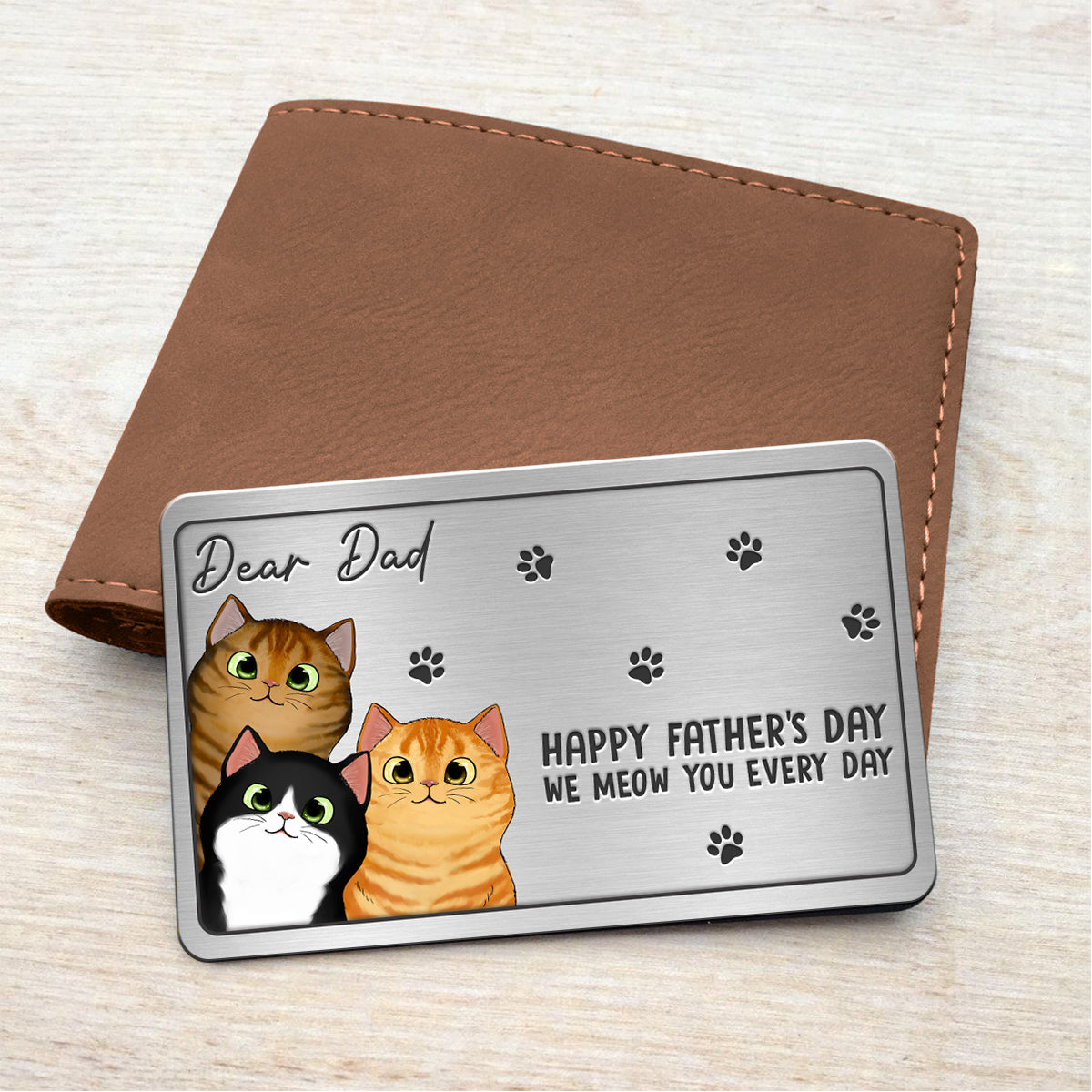 Happy Father‘s Day Fluffy Cats Personalized Metal Wallet Card