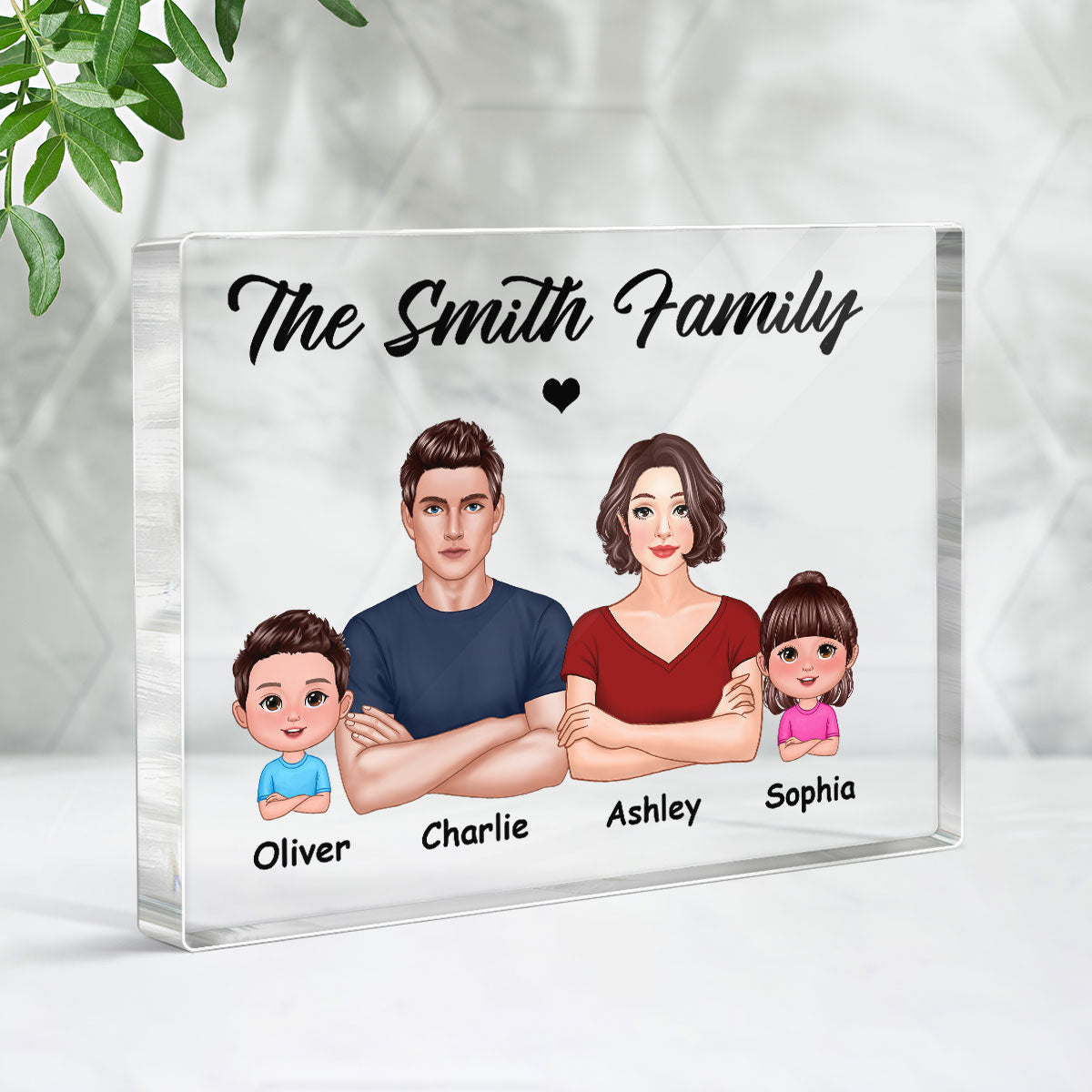 Pretty Family Crossed Arms Personalized Horizontal Acrylic Block Plaque
