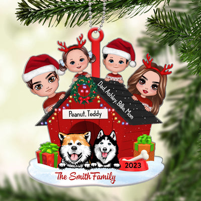 Family And Dogs Christmas Personalized Wooden Ornament