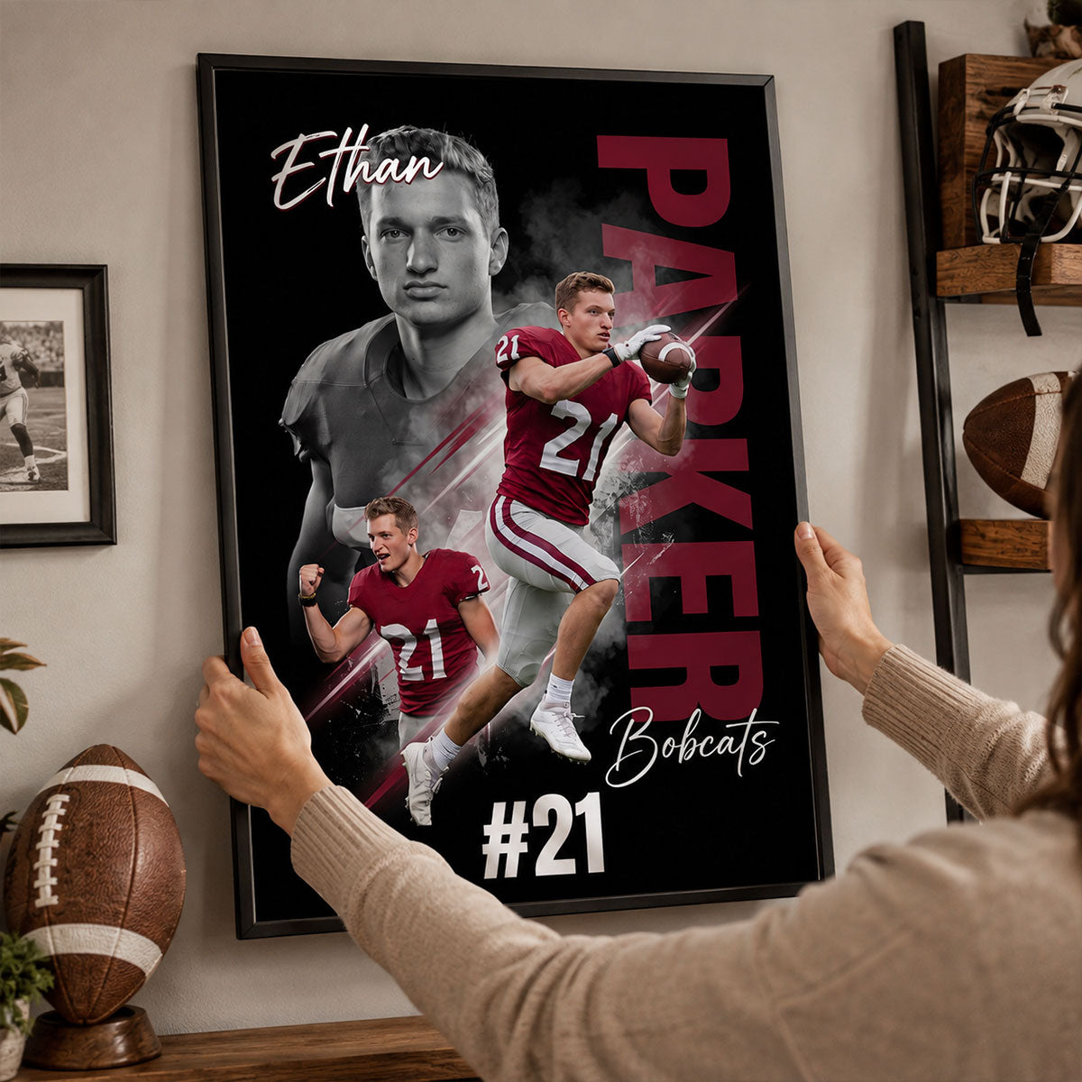 Custom Player Sport - Personalized Poster - Football Baseball Basketball Wall Art, Gift for Him, Boys Girls Room Decor