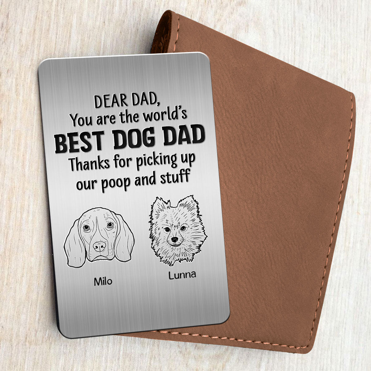 Best Dog Dad Ever Dog Head Outline Personalized Metal Wallet Card