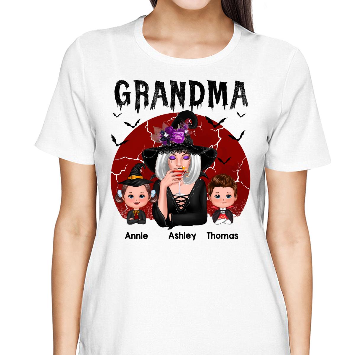 Halloween Cracked Moon Grandma With Grandkids Personalized Shirt