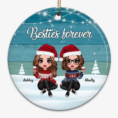 Blue Palette Doll Besties In Snow Personalized Circle Ornament