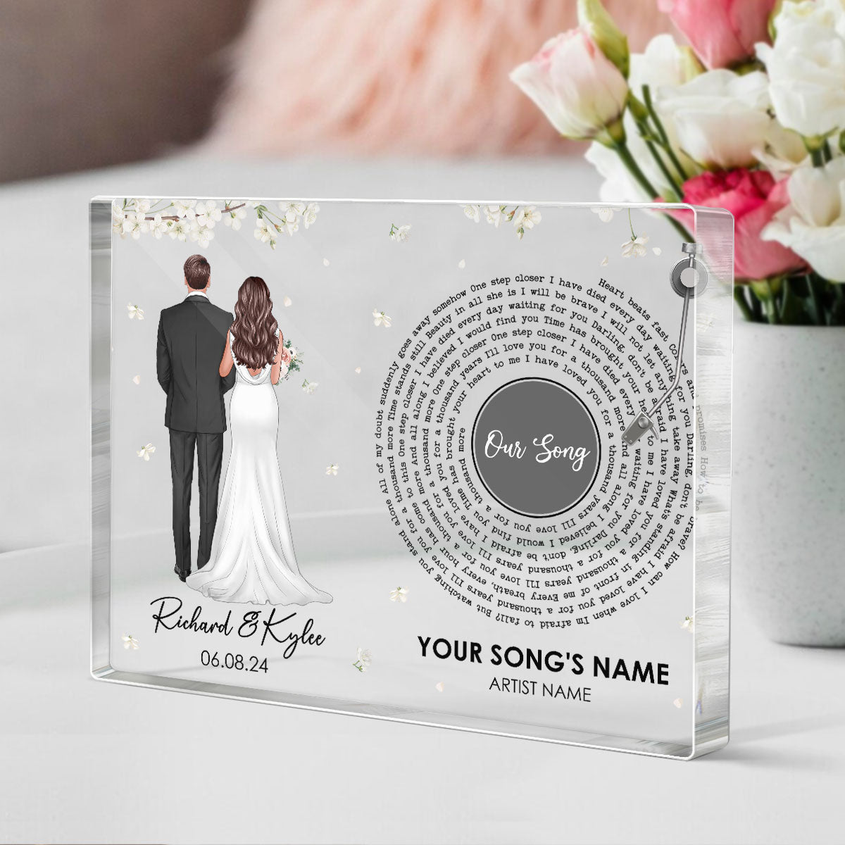 Bride & Groom First Dance Wedding Song Lyrics Custom Photo Wedding Gift, Anniversary Gift Personalized Acrylic Block Plaque