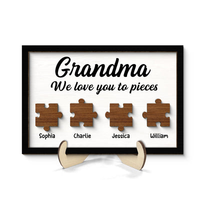 Mom Grandma We Love You To Pieces Kids Names Personalized 2-Layer Wooden Plaque
