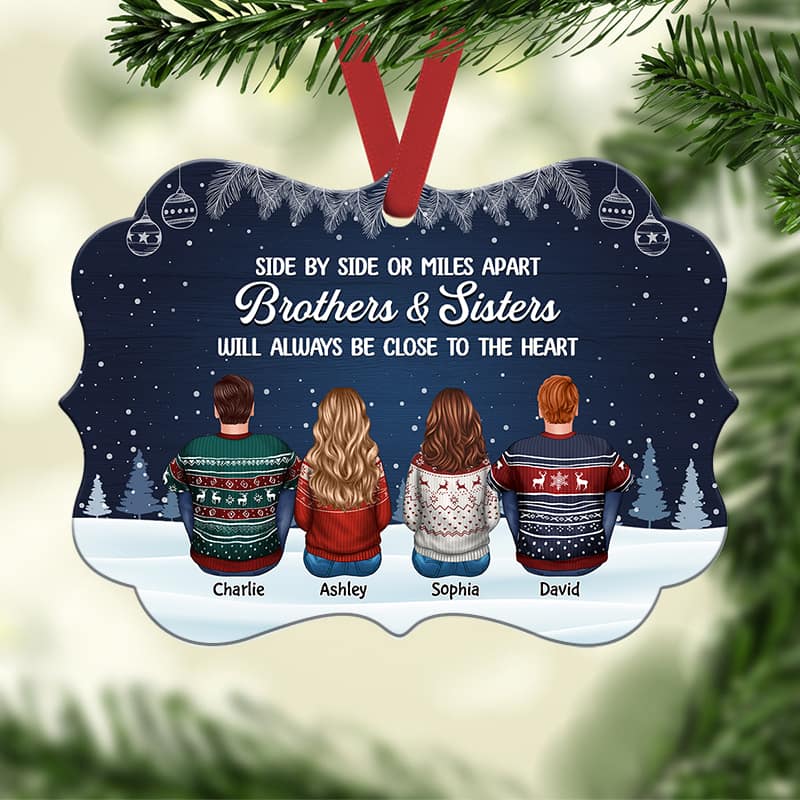 Christmas Night Side By Side Family Siblings Personalized Christmas Ornament