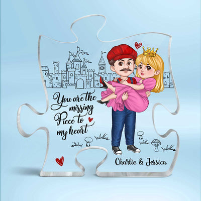 My Missing Piece Man Carrying Woman Cartoon Couple Personalized Puzzle Plaque