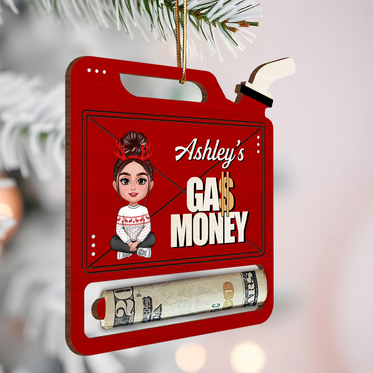 Gas Can Shaped Personalized Gas Money Wooden Holder Ornament, Unique Christmas Gift For Teenage Driver, Funny 16 Birthday Gift