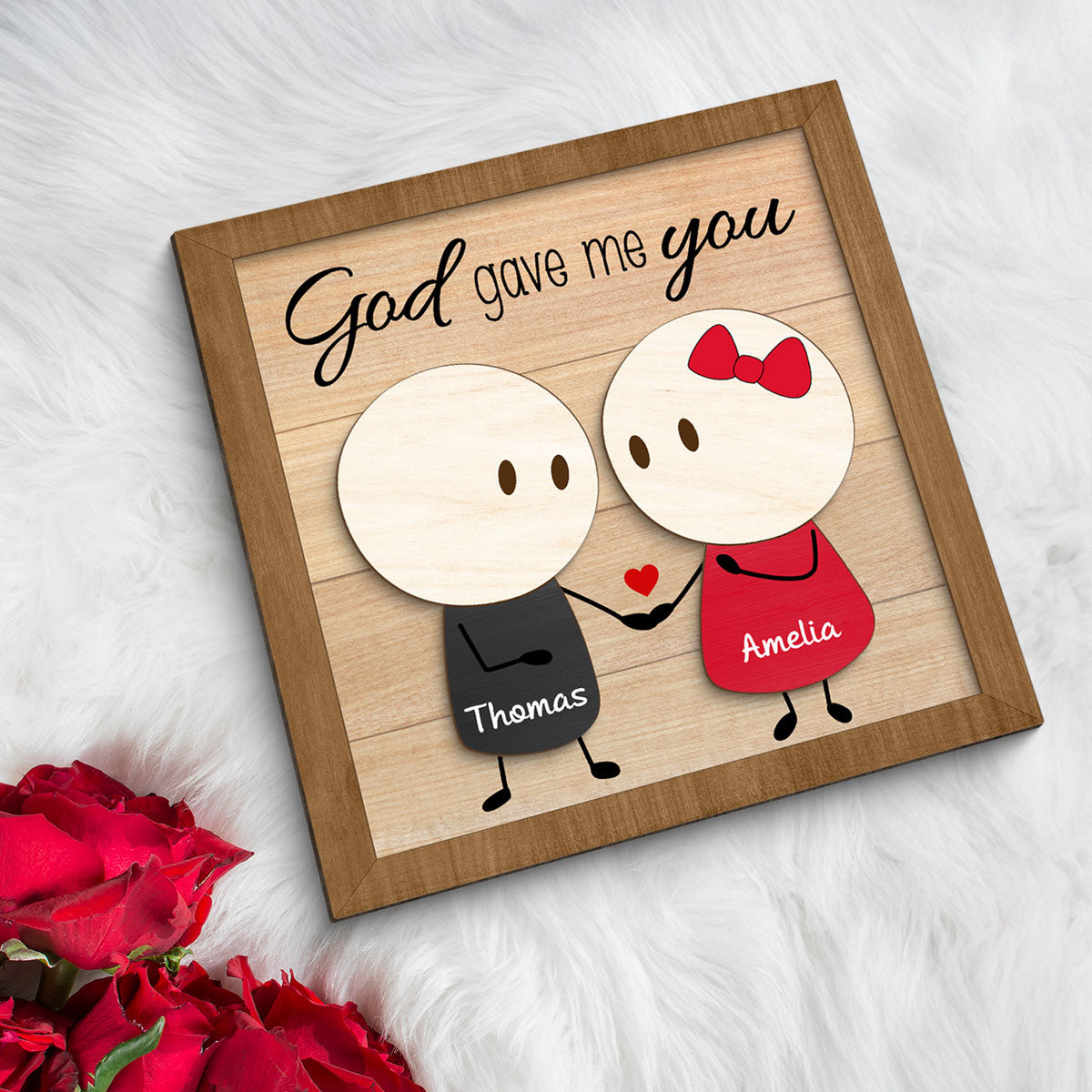 Personalized Anniversary Couple Gift, 2-Layer Wooden Plaque,  Gift For Her, For Him