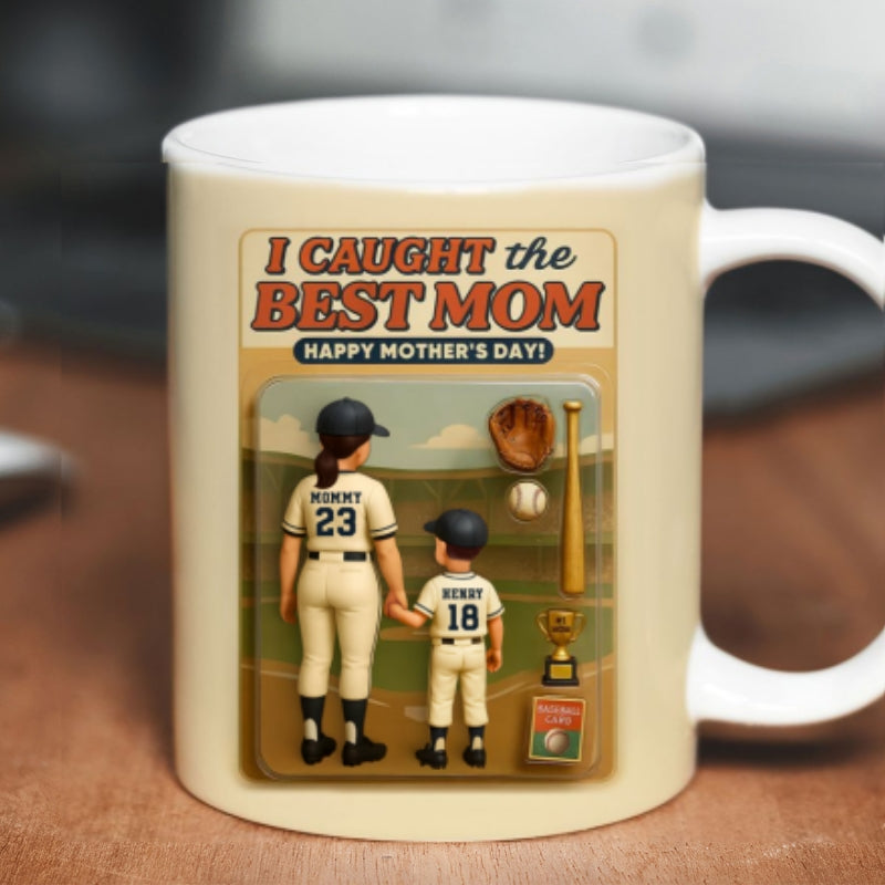 We Caught the Best Mom Baseball Custom Figure Personalized Mug, Gift for Mom, Gift for Wife