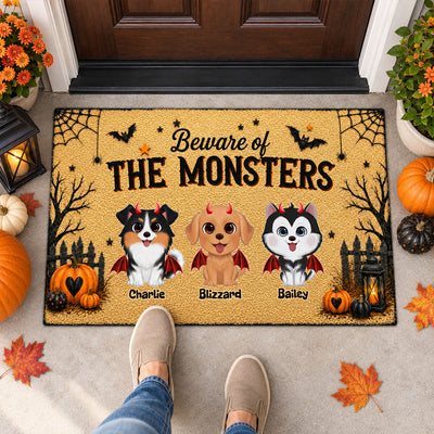 Halloween Theme Beware Of The Monsters Dogs - Personalized Doormat - Halloween Decor For Dog Lovers