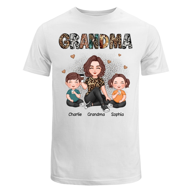 Grandma Sitting With Grandkids Gift For Grandma Animal Patterns Personalized Shirt
