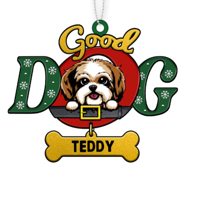 Good Dog Peeking Dog Christmas Personalized Wooden Ornament