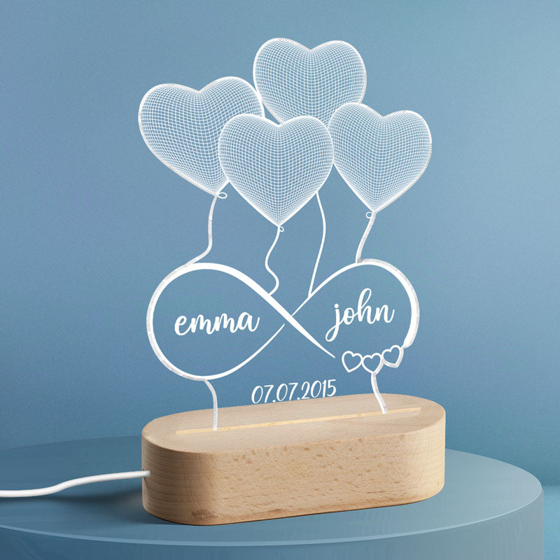 Couple Infinity Hearts Personalized Plaque With LED Night Light - Acrylic LED Lamp - Valentines Day Gift - Anniversary Gift - Romantic Gift For Couple - Gift For Him - Gift For Her