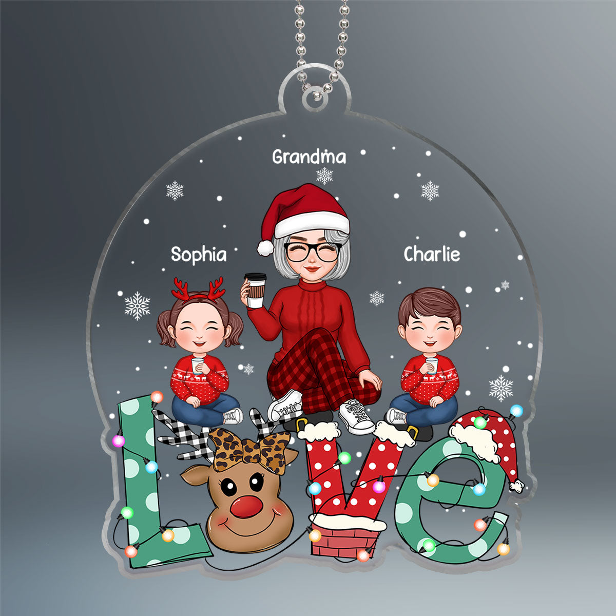 Grandma Mom Kids Sitting On Cute LOVE Christmas Gift Personalized Acrylic Ornament