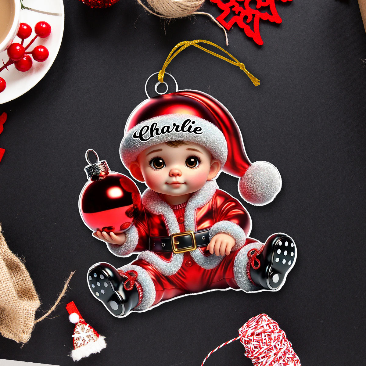 Baby In Santa Costume Personalized 2D Flat Acrylic Ornament, Christmas Gift for New Mom, New Dad, Baby Keepsake