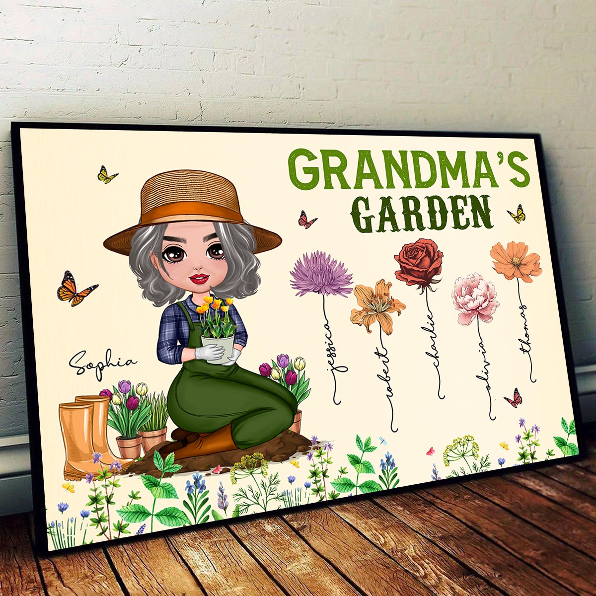 Grandma‘s Garden Doll Grandma Mom Vintage Birth Month Flowers Personalized Horizontal Poster