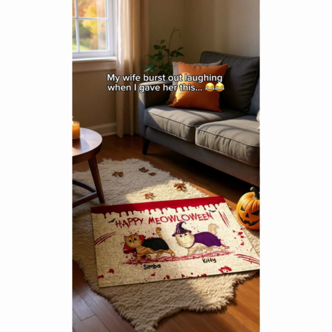 Happy Meowloween Spooky Walking Cat - Personalized Doormat