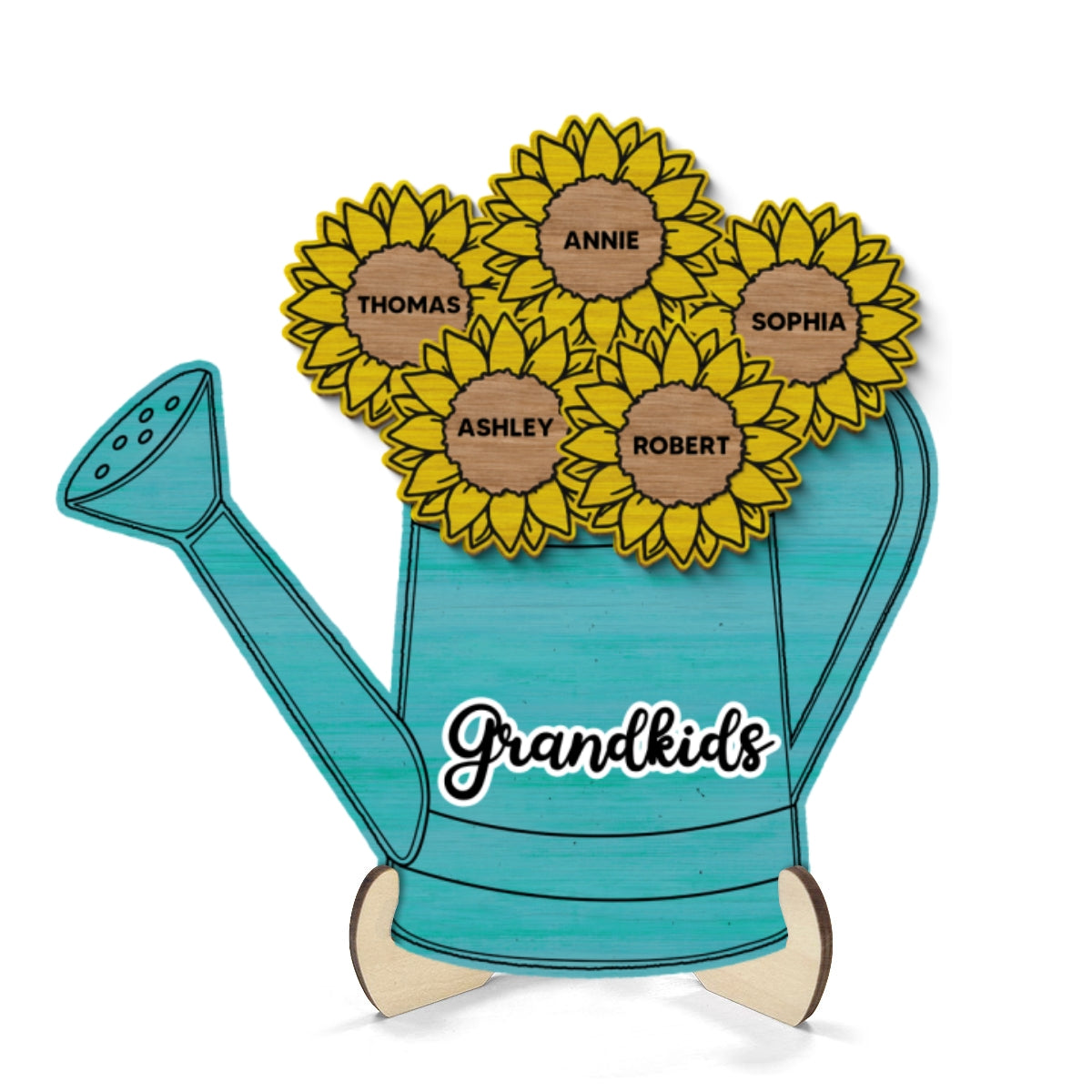 Grandkids Flowers Watering Can Personalized 2-layer Wooden Plaque