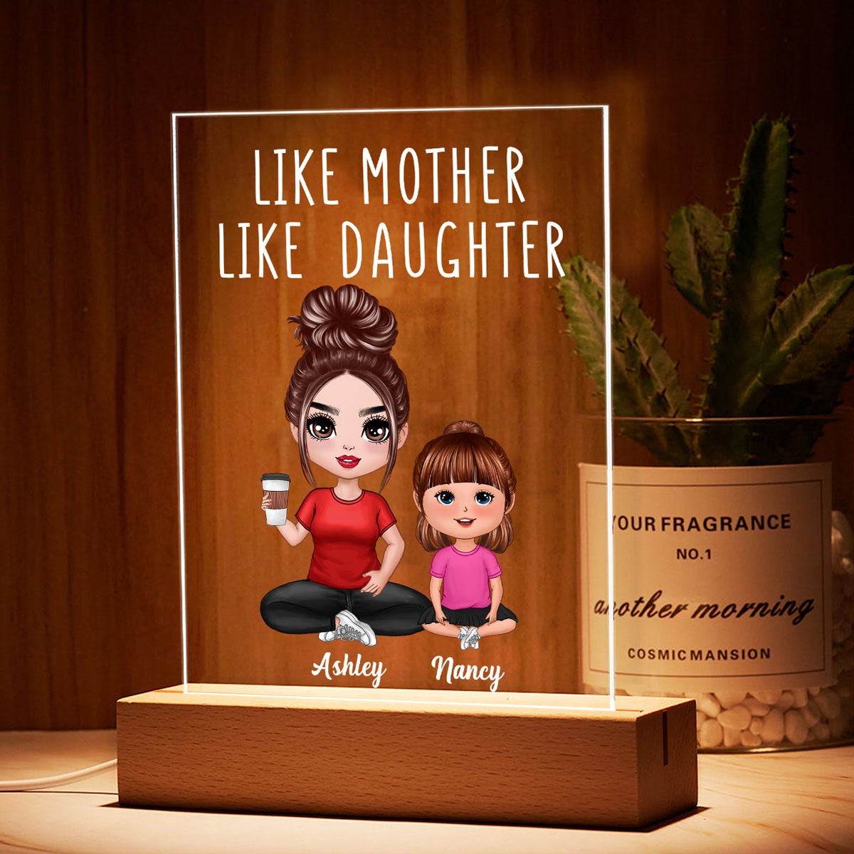 Like Mother Like Daughters Sons Doll Mom And Kids Sitting Personalized Rectangle Acrylic Plaque LED Night Light