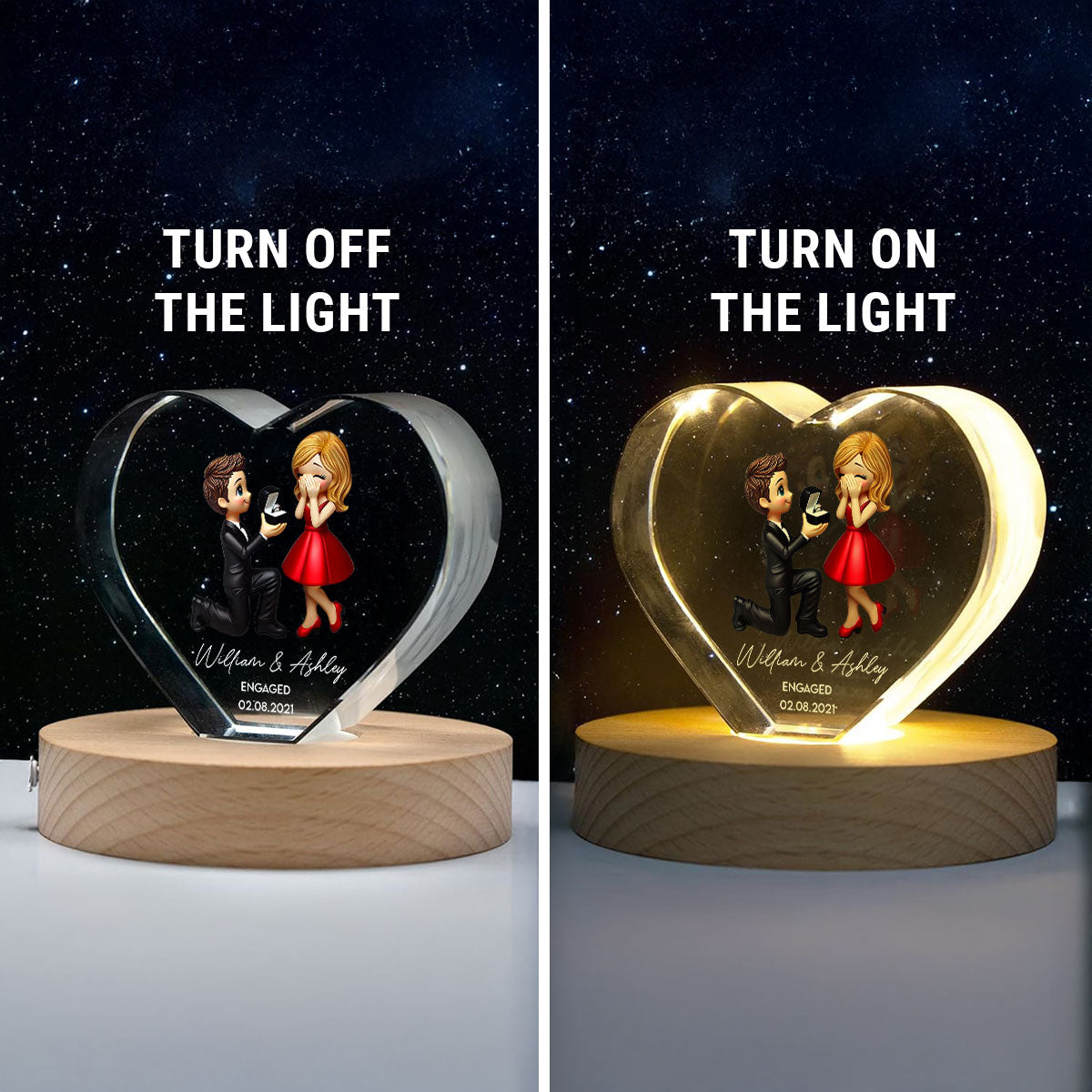 Marriage Proposal 3D Effect Personalized Crystal Heart LED,  Engagement Gift for her, Free Delivery