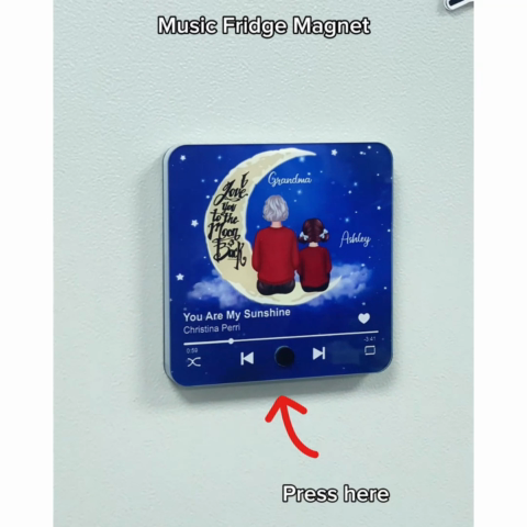 Grandma & Grandkid I Love You To The Moon And Back Personalized Music Fridge Magnet, Heartfelt Gift For Grandma, Grandkids, Granddaughter, Grandson