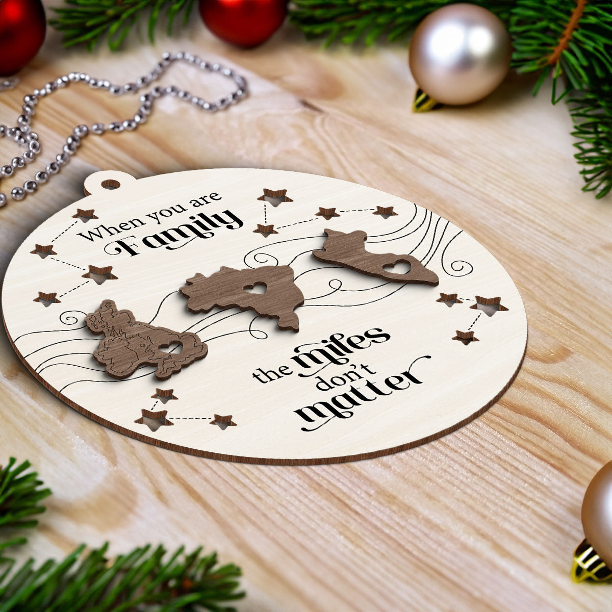Countries Long Distance Family Friends Siblings Sisters Besties Personalized 2-Layer Wooden Ornament, Togetherness Christmas Gift