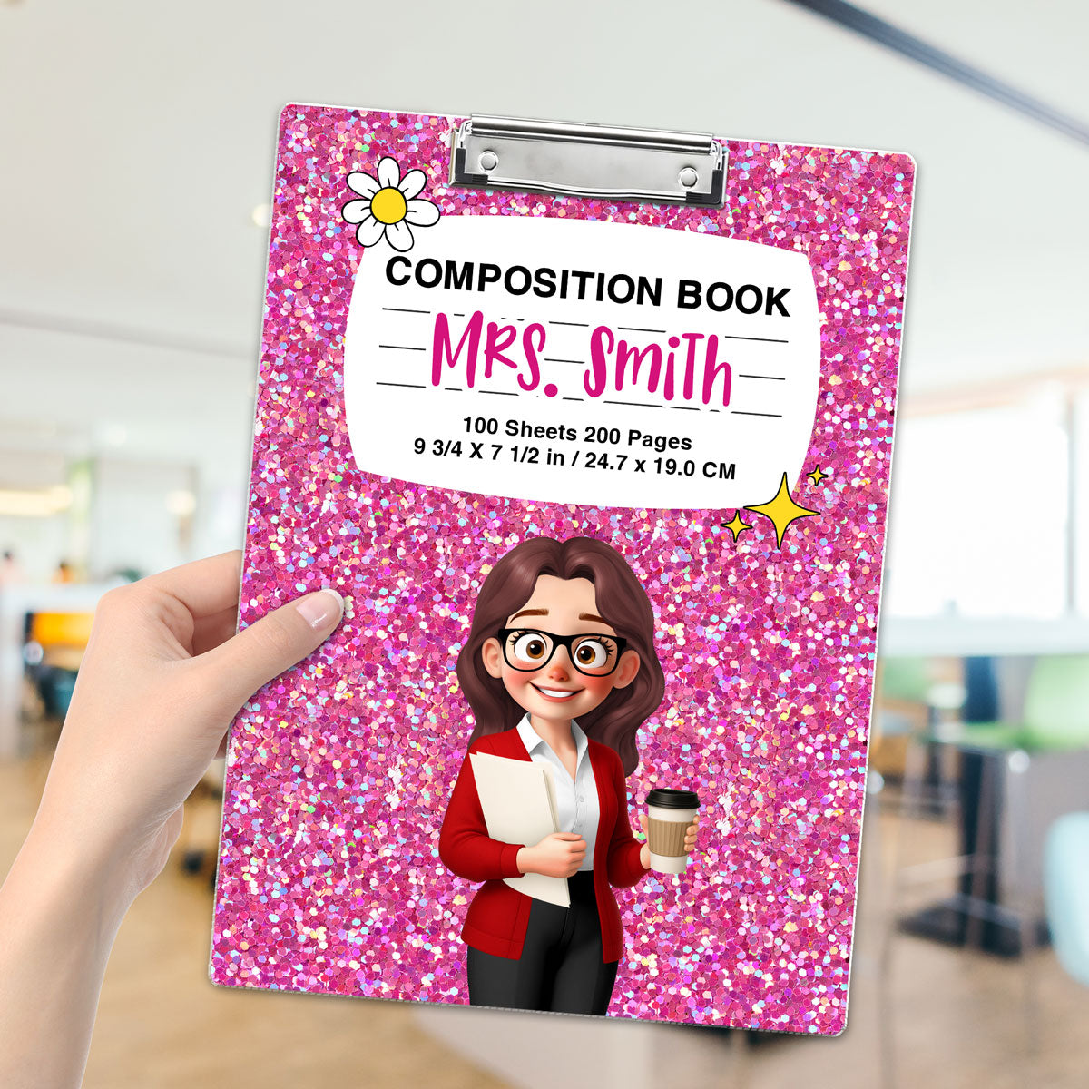 Teacher Galaxy Composition Book Pattern Personalized Acrylic Clipboard, Gift For Teacher