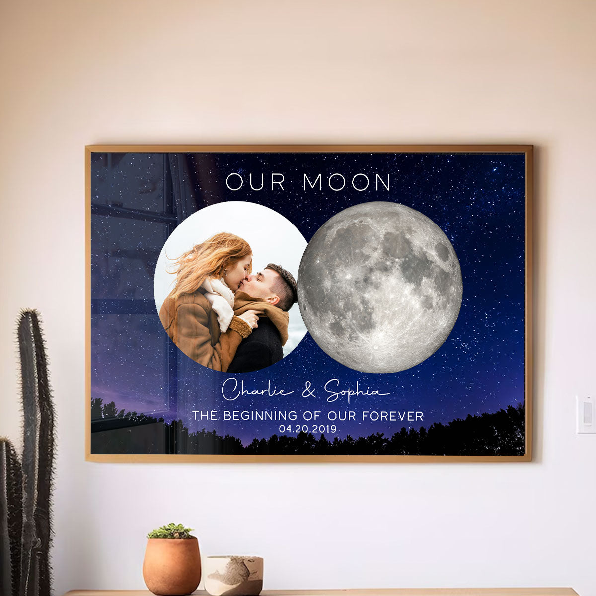 Our Moon Couple Custom Photo Moon Phase Art Anniversary Gift For Him, Gift For Her Wedding Gift Personalized Poster
