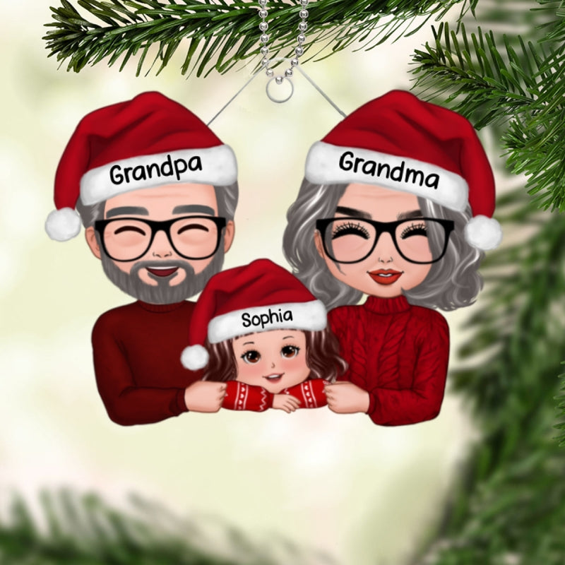 Grandpa Grandma & Grandkid Chin On Hands Christmas Gift Personalized Acrylic Ornament