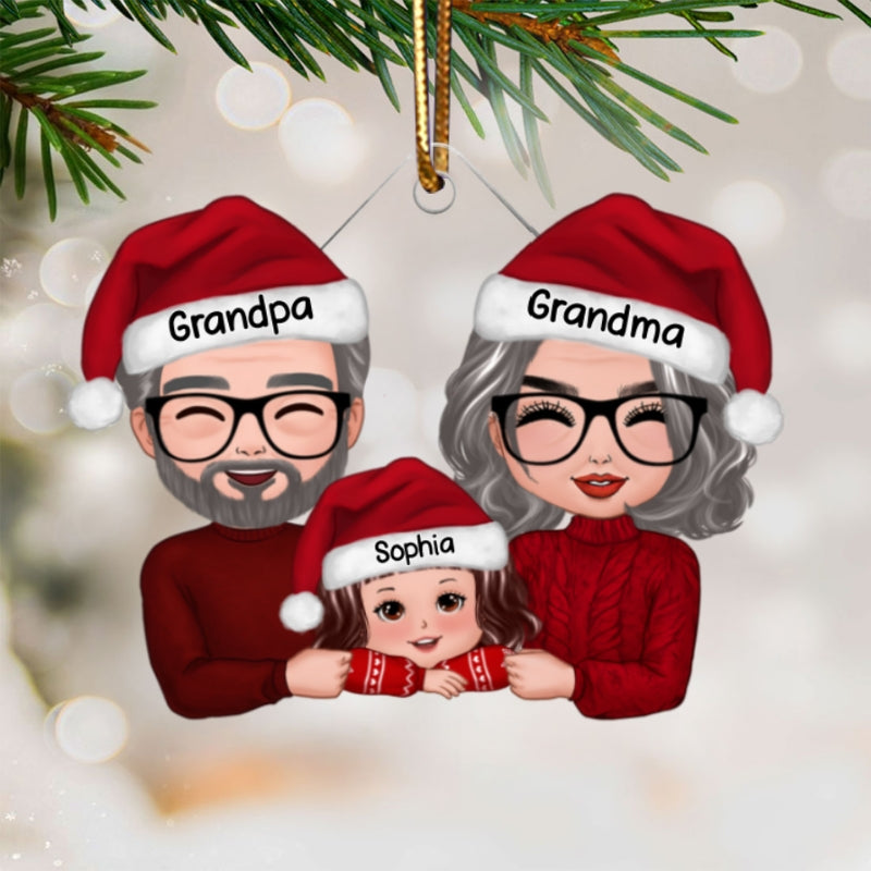 Grandpa Grandma & Grandkid Chin On Hands Christmas Gift Personalized Acrylic Ornament