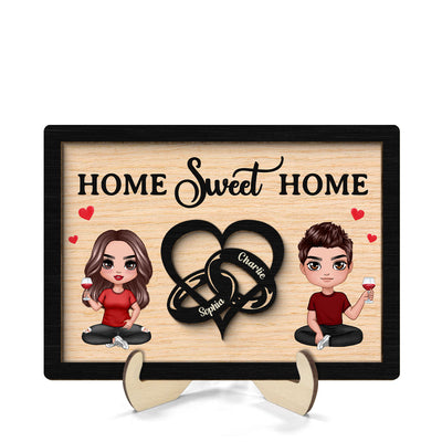 Doll Couple Heart Rings Valentine‘s Day Gift Personalized 2-layer Wooden Plaque