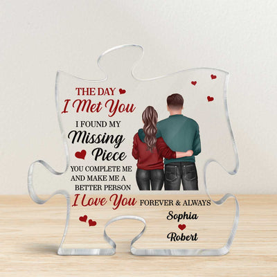 Back View Couple Standing Found My Missing Piece Valentine‘s Day Anniversary Gift For Him For Her Personalized Puzzle Acrylic Plaque