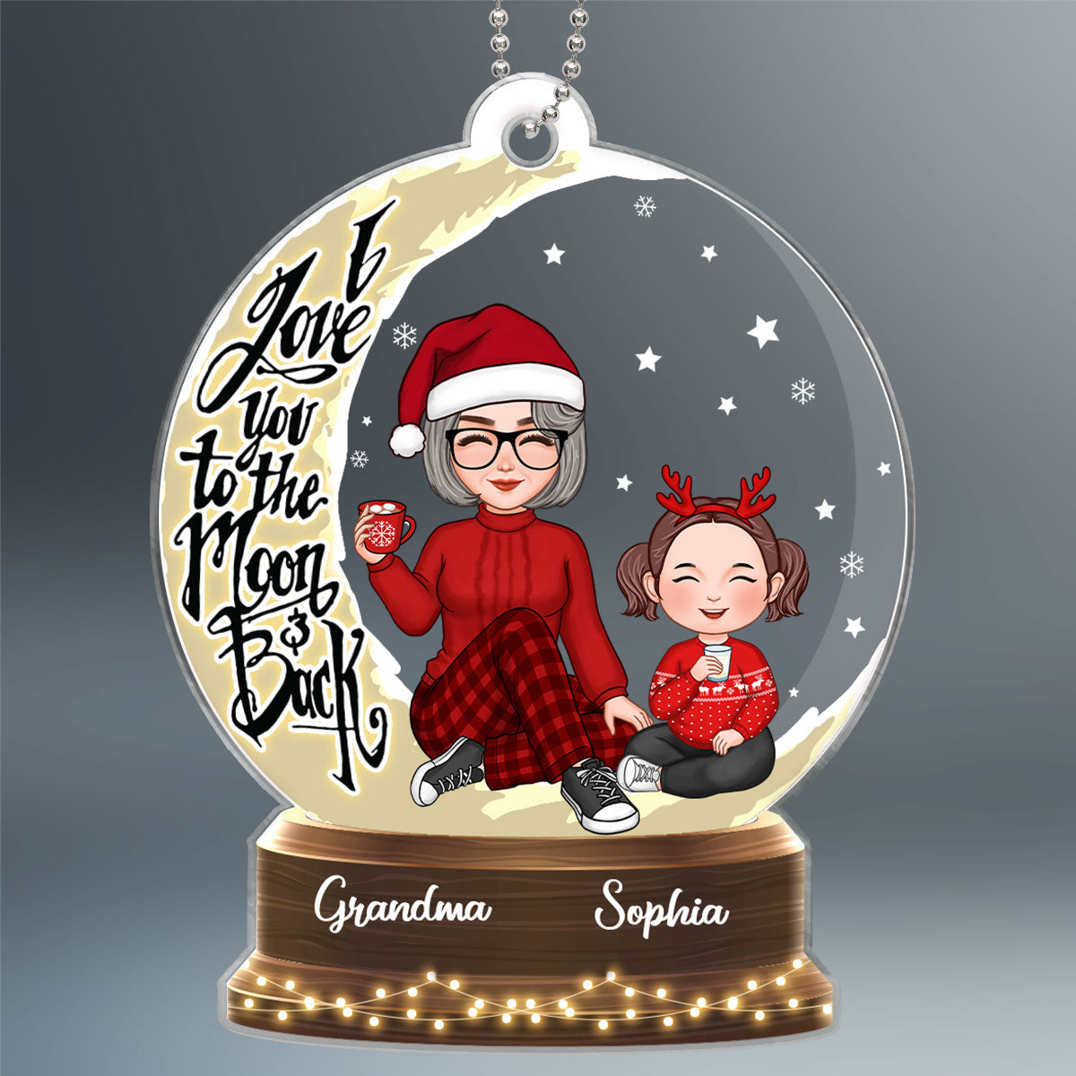 Snow Globe Cute Grandma Grandkid On Moon Personalized Acrylic Ornament