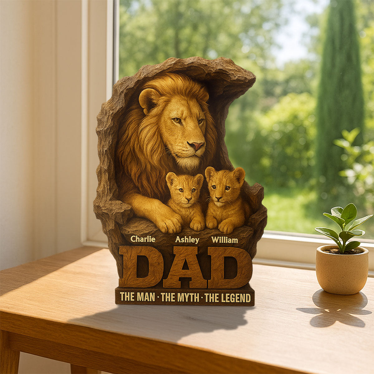Lion Dad And Kids Personalized Custom Shape Acrylic Block Plaque