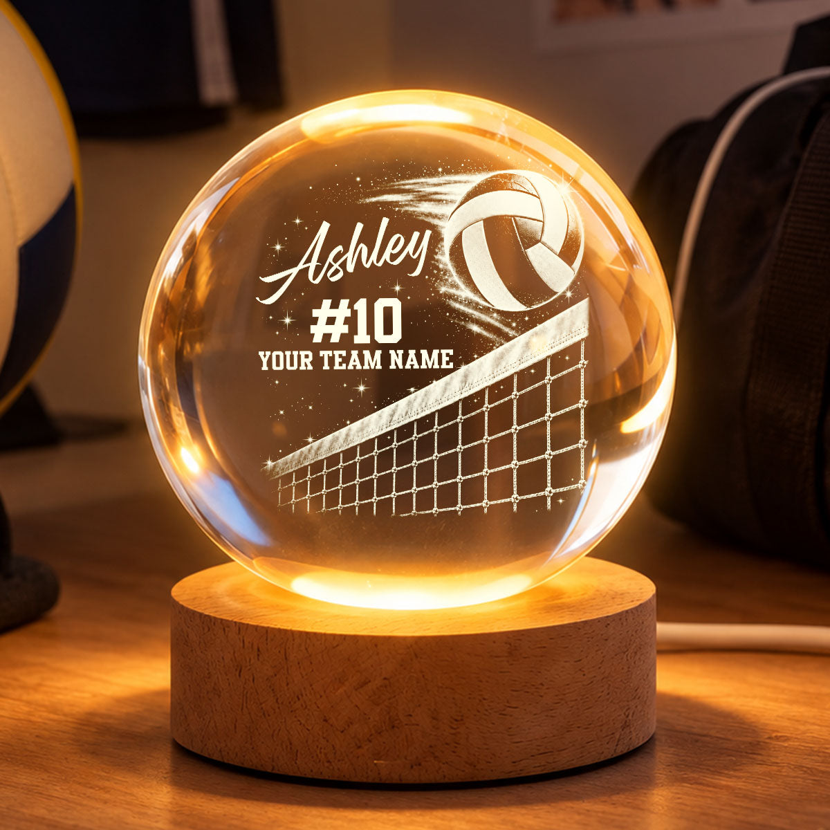 Proud Volleyball Player Custom Name Number Team Name - Personalized Crystal Ball - Christmas Gift For Teenagers, Volleyball Players, Daughter, Granddaughter, Son, Grandson