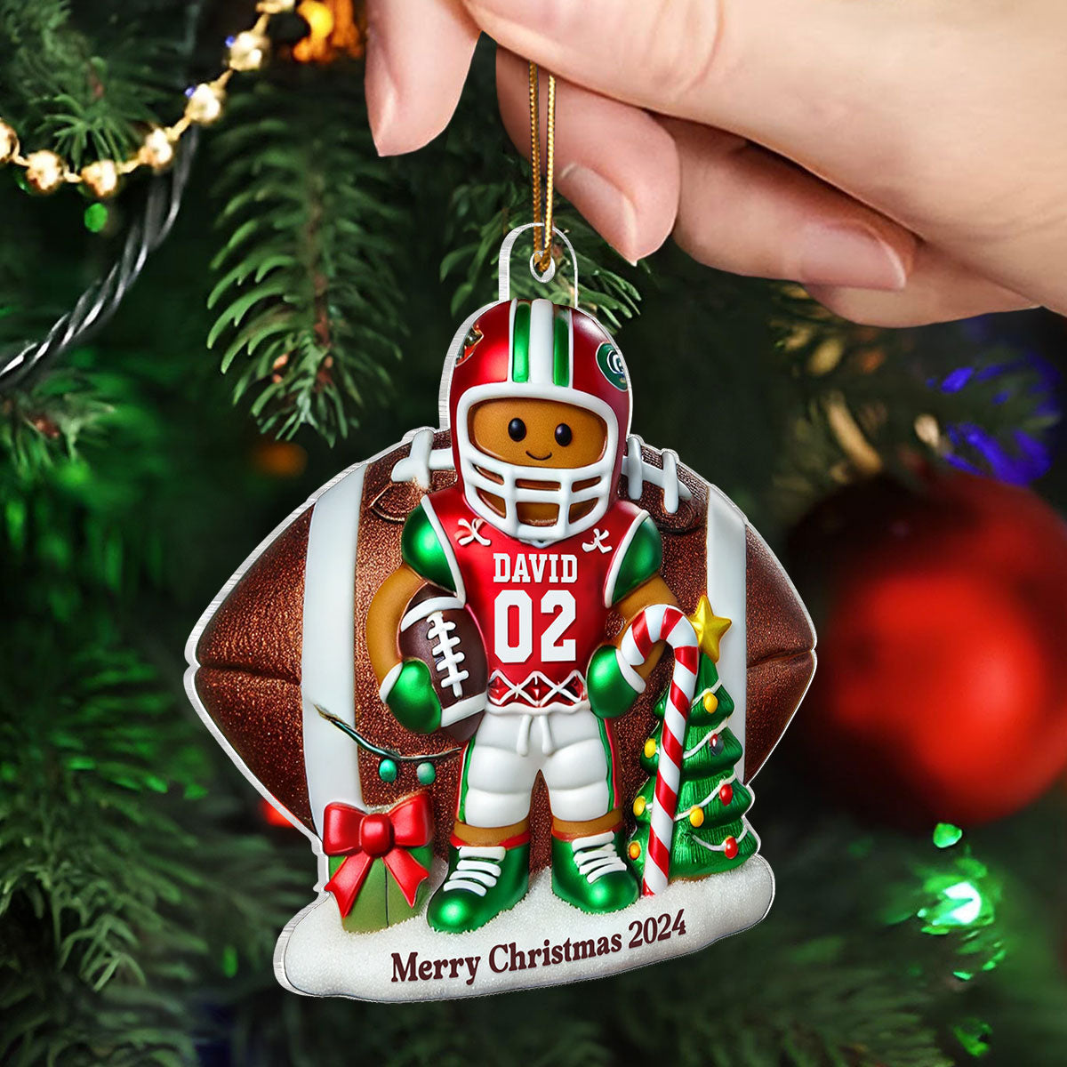 Football Gingerbread Figure Christmas Gift For Football Player Personalized Acrylic Ornament