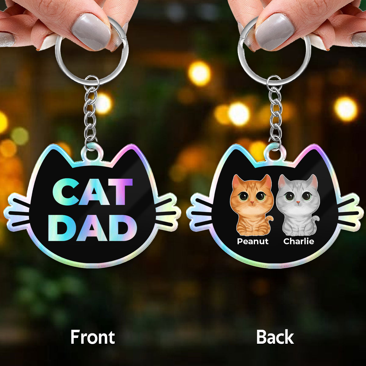 Galaxy Cat Dad Cat Face Shape Watercolor Cute Cats Father‘s Day Gift Personalized Acrylic Keychain