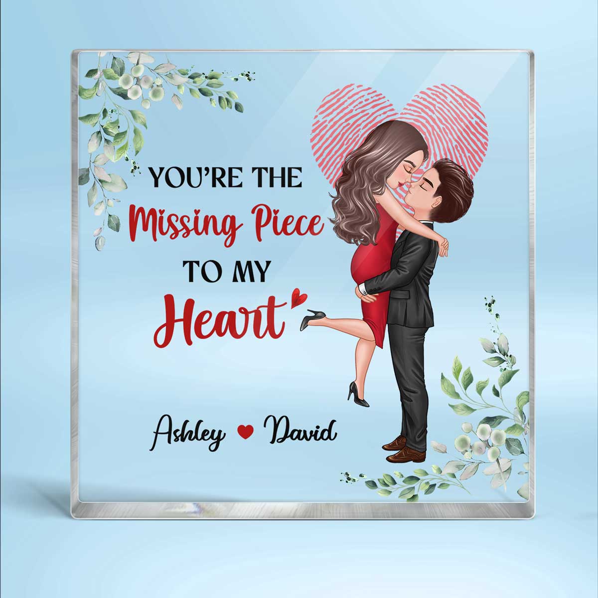 The Missing Piece Couple Heart Fingerprint Personalized Acrylic Block Plaque