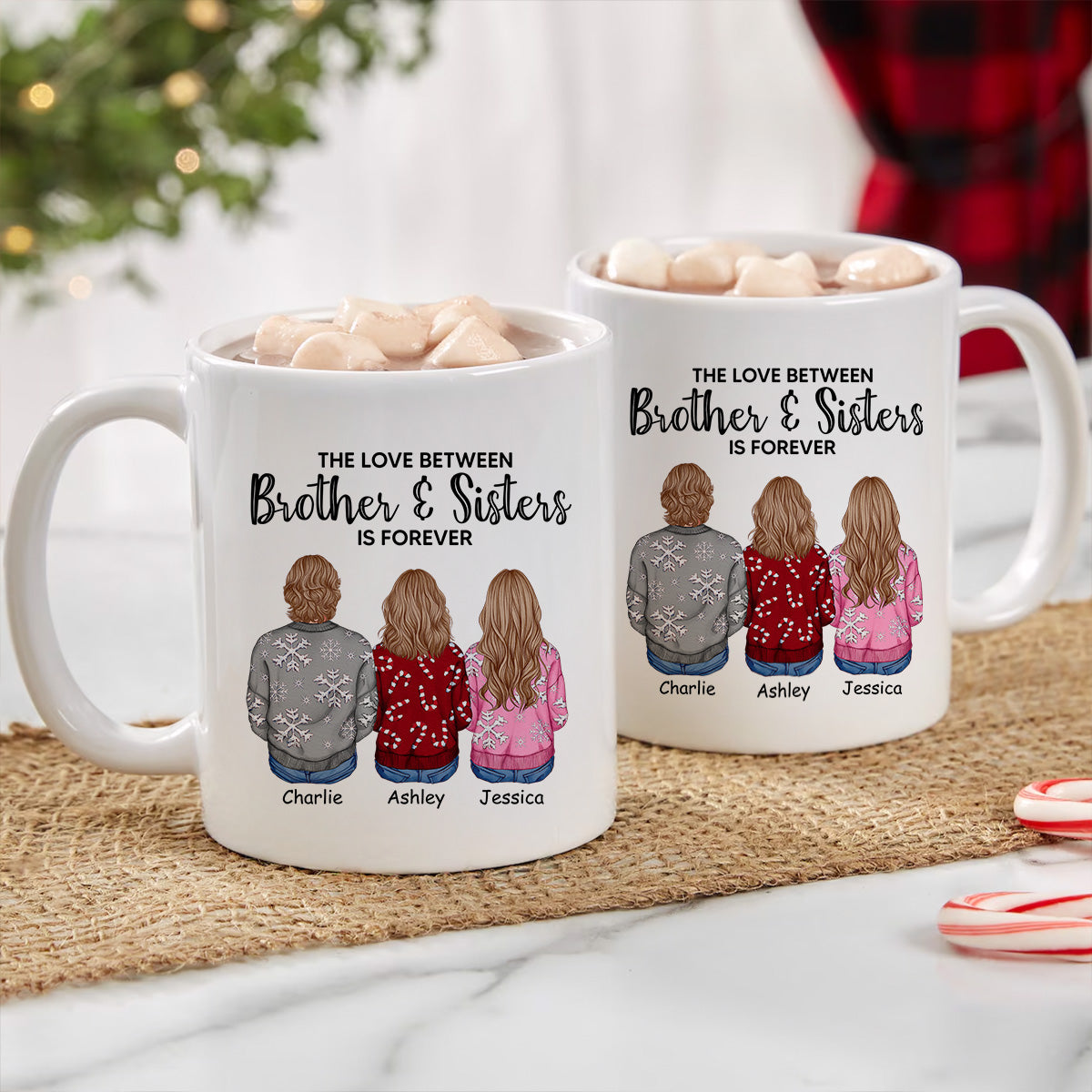 Personalized Siblings Christmas Mug, Personalized Brothers and Sisters Ornament, Siblings Gift