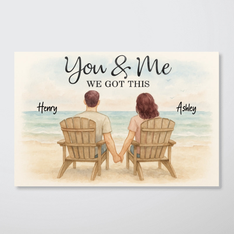 Eternal Love Couple Beach Landscape Watercolor Style - Personalized Poster